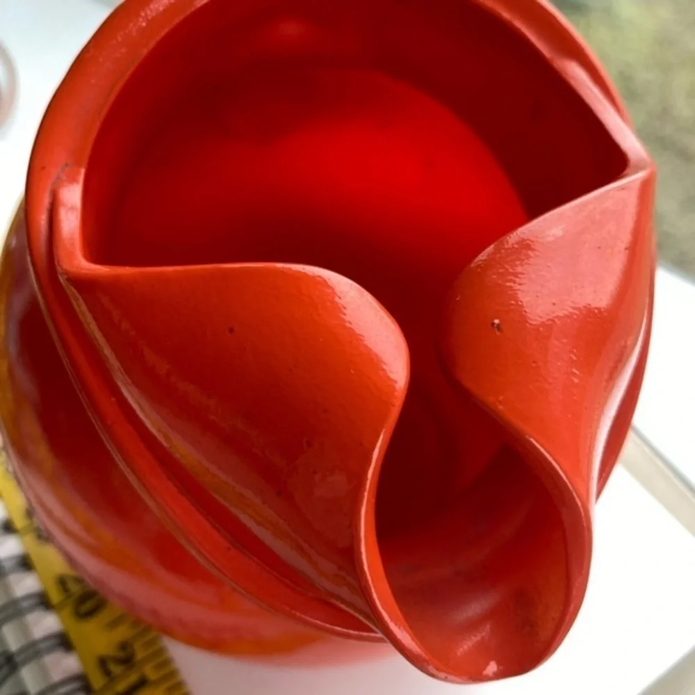 Cool Orange Glass Pitcher Vase Planter Storage MCM CottageCore - Picture 3 of 13